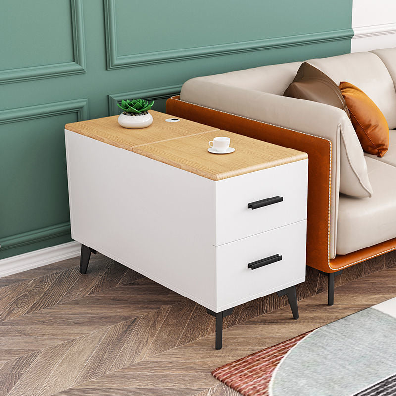 Rectangular Wood End Table 4 Legs 2-Drawer Side Table - 23.23" H