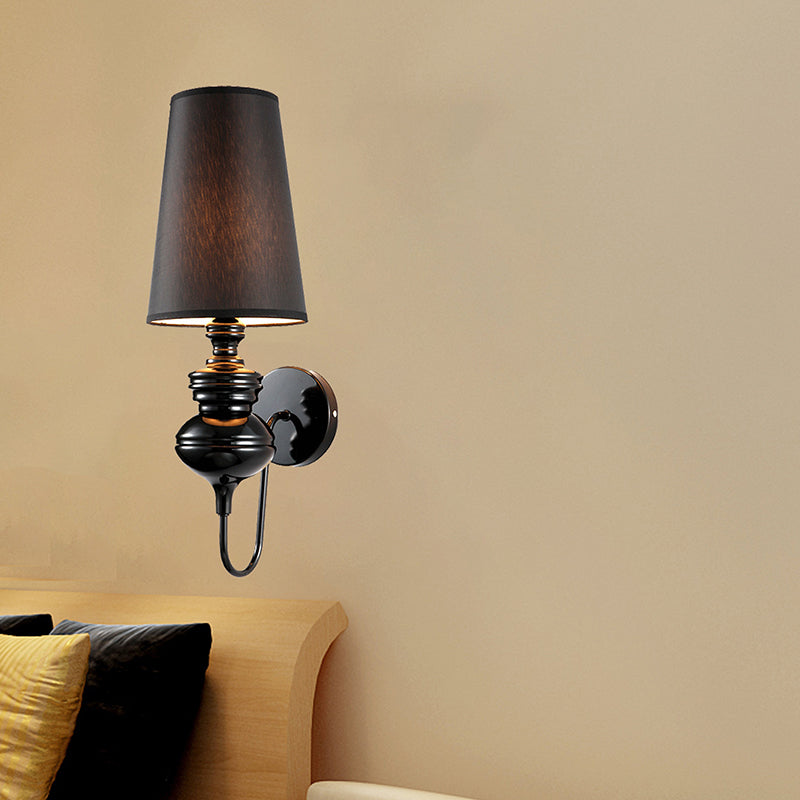 Fabric Barrel Wall Mount Light Contemporary 1 Light Black/Silver/White Sconce Light for Bedroom