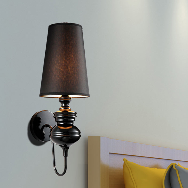 Fabric Barrel Wall Mount Light Contemporary 1 Light Black/Silver/White Sconce Light for Bedroom