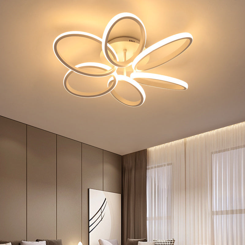 Minimalist Floral Semi Flush Mount Lighting Metal LED Bedroom Ceiling Lighting