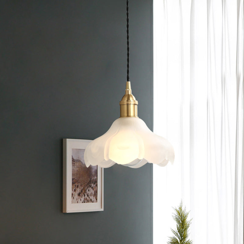 Frosted Glass Scalloped Hanging Light Kit Modernism 1 Light White Pendant Light Fixture
