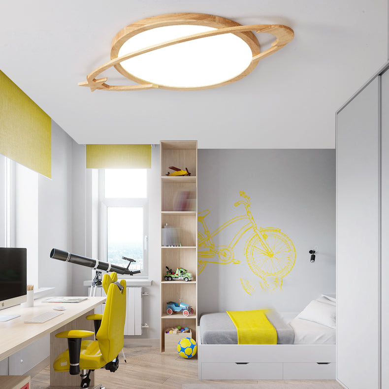 Geometry Shape Ceiling Fixture Modern Style Wood 1 Light Ceiling Mounted Light