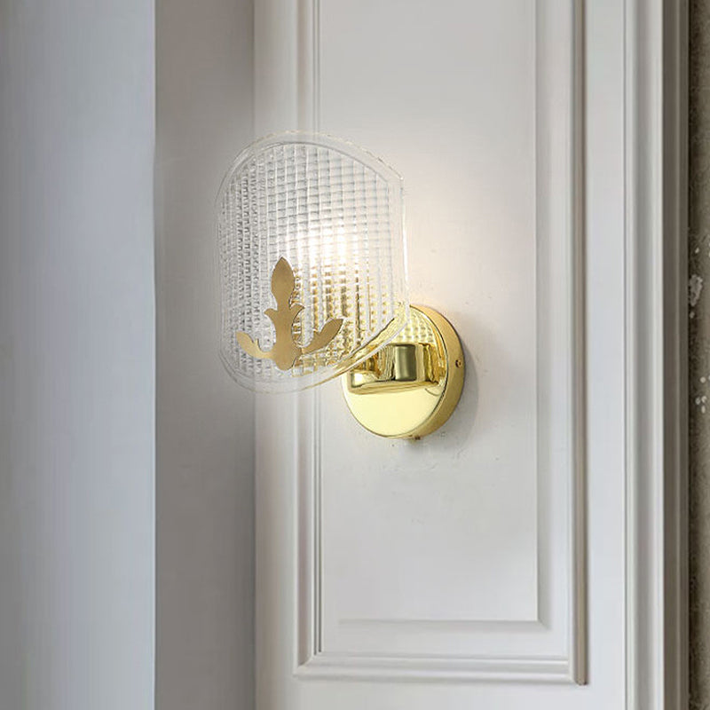 Post-Modern Oval Wall Lighting Clear Lattice Glass 1 Head Corner Wall Sconce Lamp in Gold