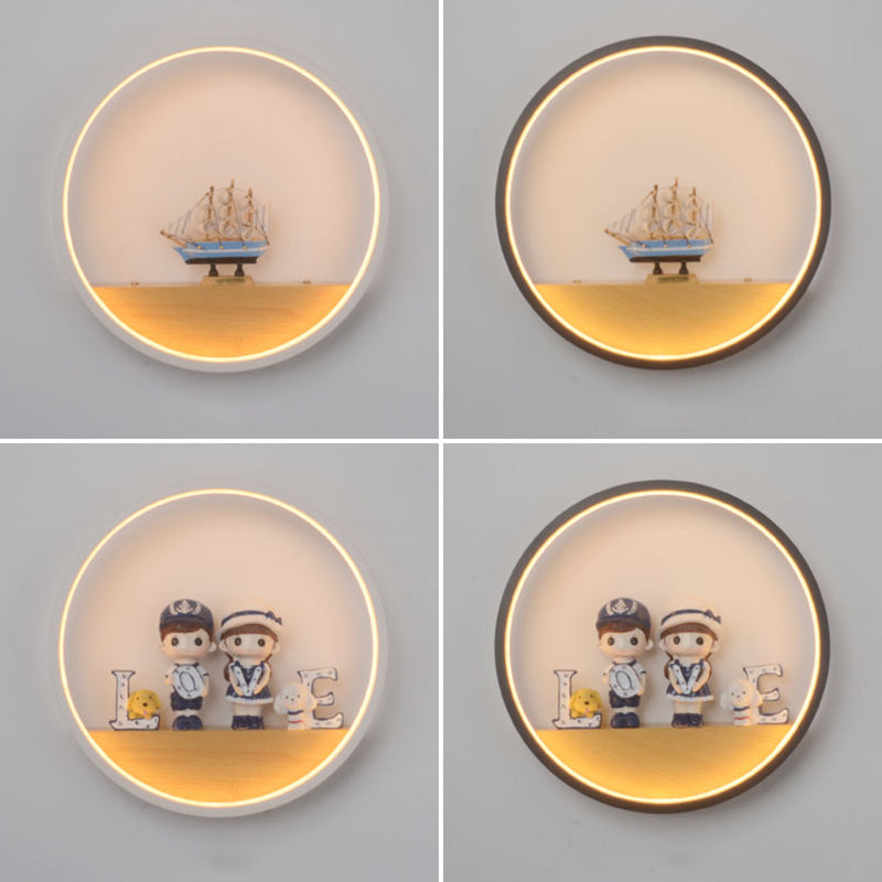 Circle Shape Wall Lighting Modern Style Metal 1 Light Sconce Lamp for Living Room