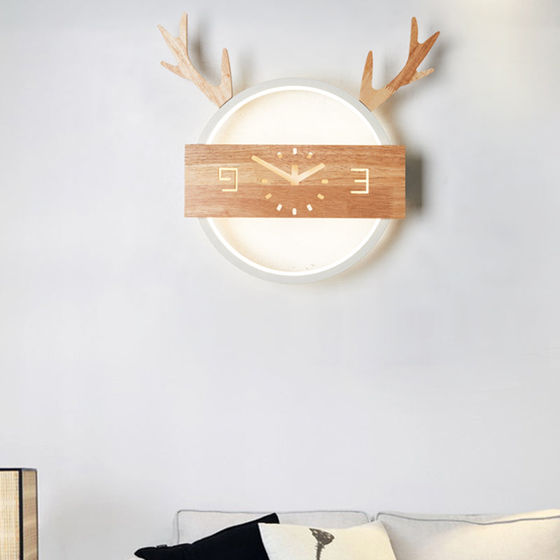 Circle Shape Wall Lighting Modern Style Wood 1 Light Sconce Lamp for Living Room