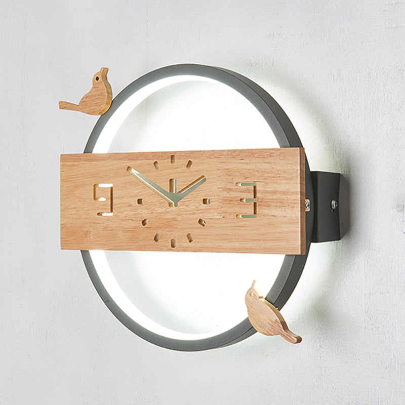 Circle Shape Wall Lighting Modern Style Wood 1 Light Sconce Lamp for Living Room