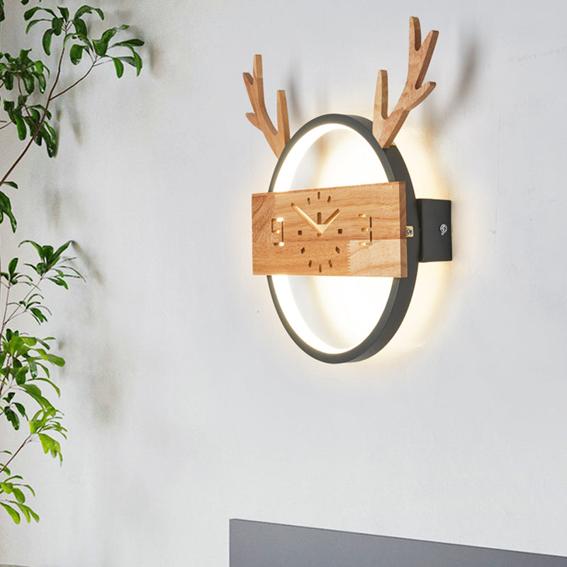 Circle Shape Wall Lighting Modern Style Wood 1 Light Sconce Lamp for Living Room