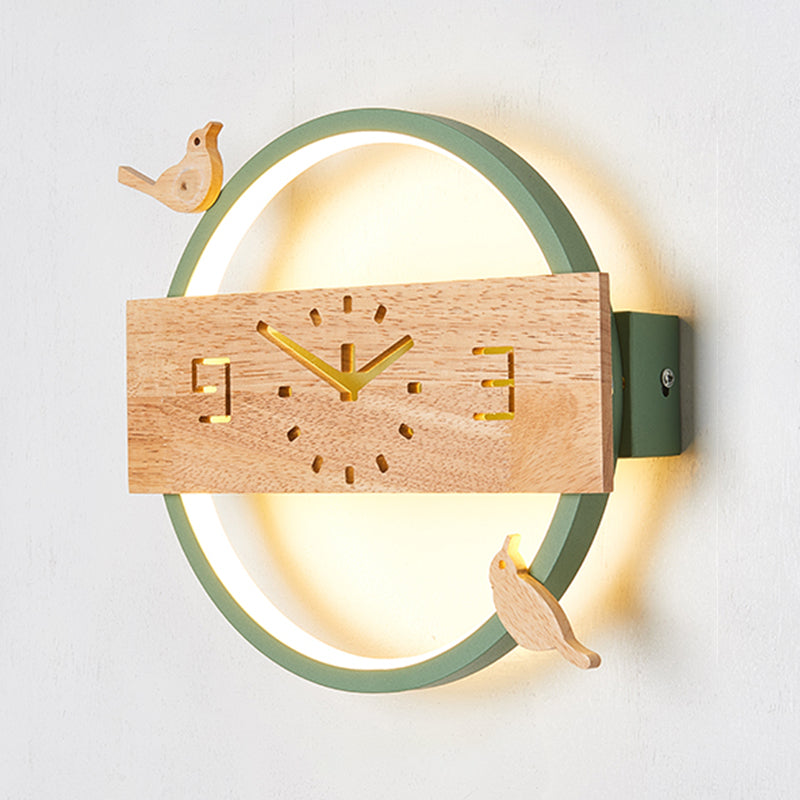 Circle Shape Wall Lighting Modern Style Wood 1 Light Sconce Lamp for Living Room