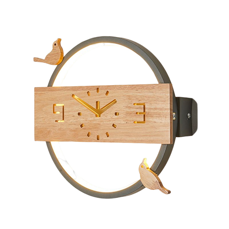 Circle Shape Wall Lighting Modern Style Wood 1 Light Sconce Lamp for Living Room