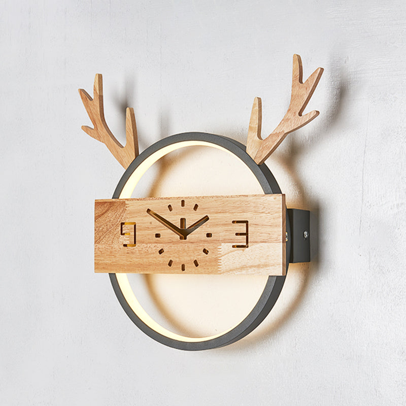 Circle Shape Wall Lighting Modern Style Wood 1 Light Sconce Lamp for Living Room