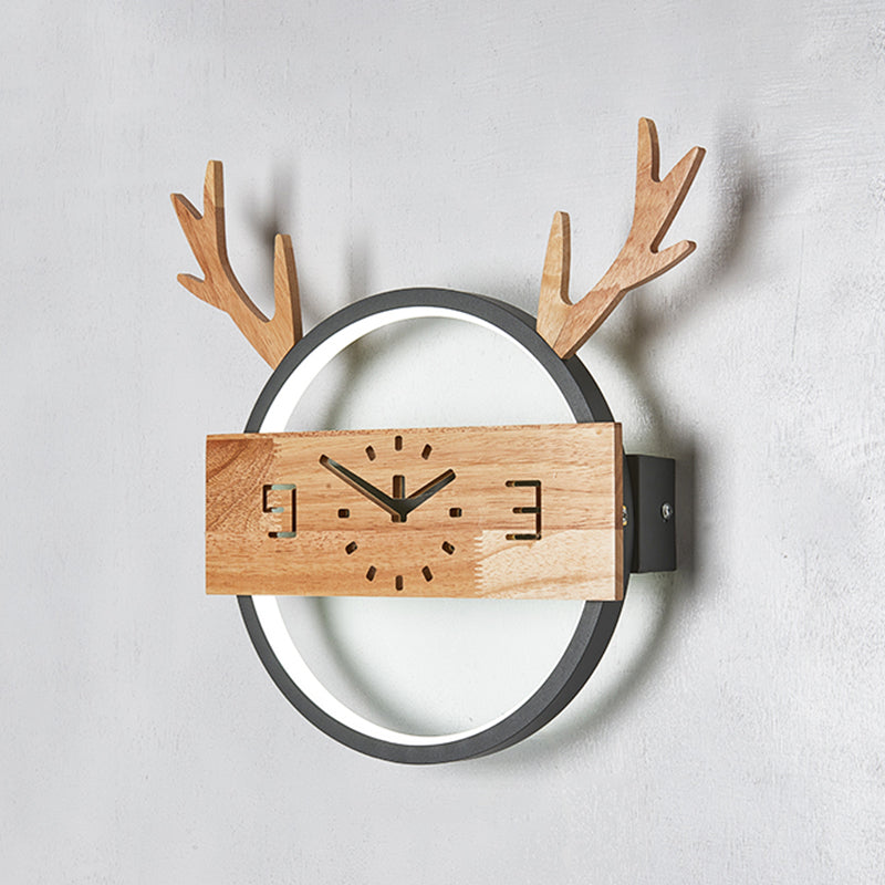 Circle Shape Wall Lighting Modern Style Wood 1 Light Sconce Lamp for Living Room
