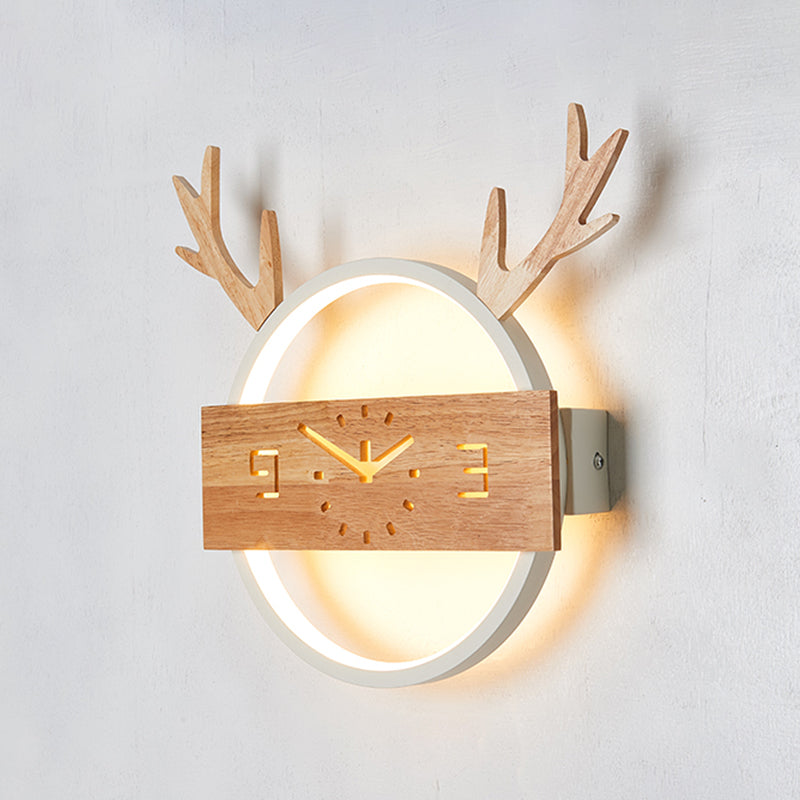 Circle Shape Wall Lighting Modern Style Wood 1 Light Sconce Lamp for Living Room