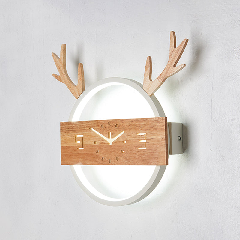Circle Shape Wall Lighting Modern Style Wood 1 Light Sconce Lamp for Living Room