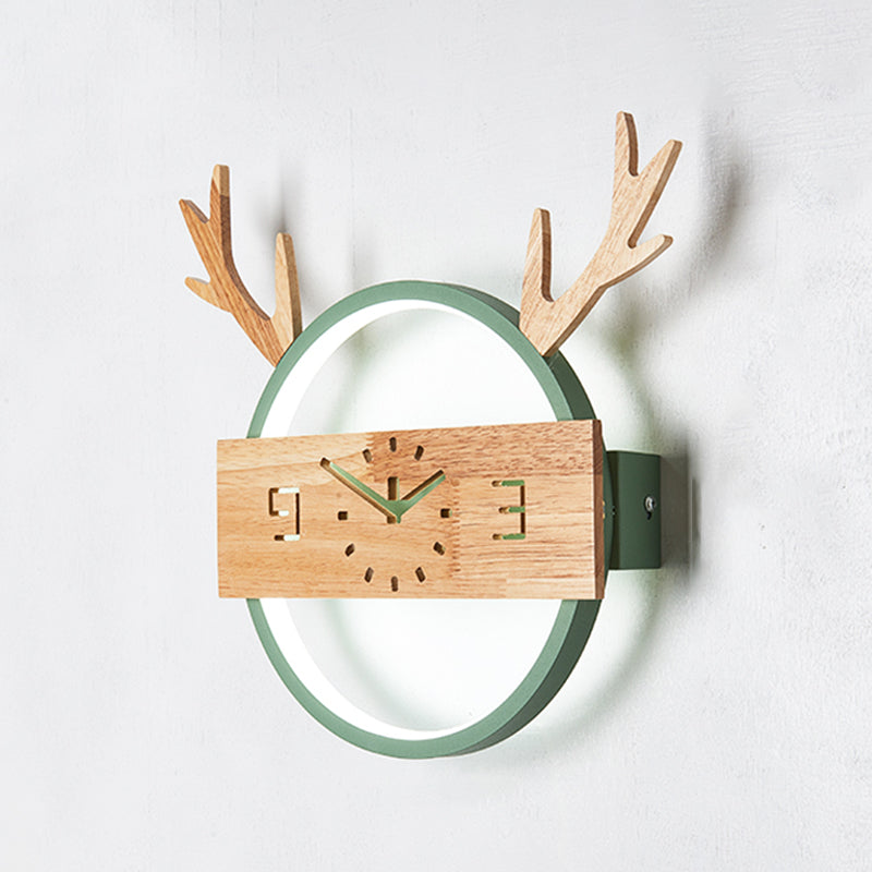 Circle Shape Wall Lighting Modern Style Wood 1 Light Sconce Lamp for Living Room