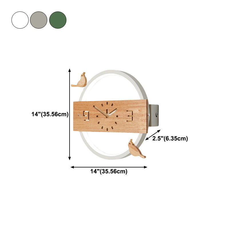 Circle Shape Wall Lighting Modern Style Wood 1 Light Sconce Lamp for Living Room