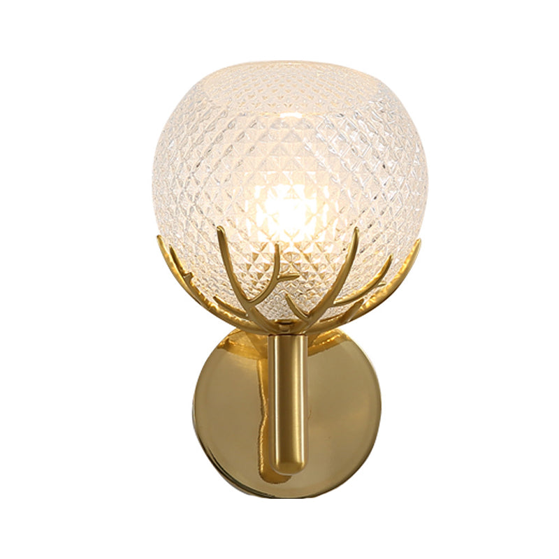 Verre en verre clair Lumière murale globale moderne 1-Light Gold Wall Mount Mount avec design de bois