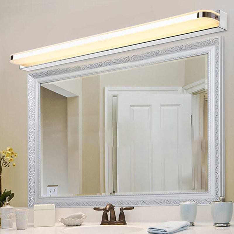 Linear Wall Light Fixture Modern Metal 1 Light LED Mirror Light for Bathroom in Silver
