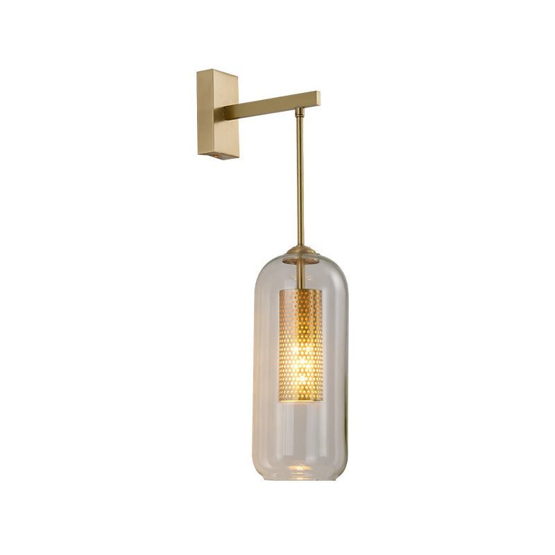 Clear Glass Capsule Wall Mount Light Fixture Modern 1-Head Sconce Lamp in Gold for Bedside