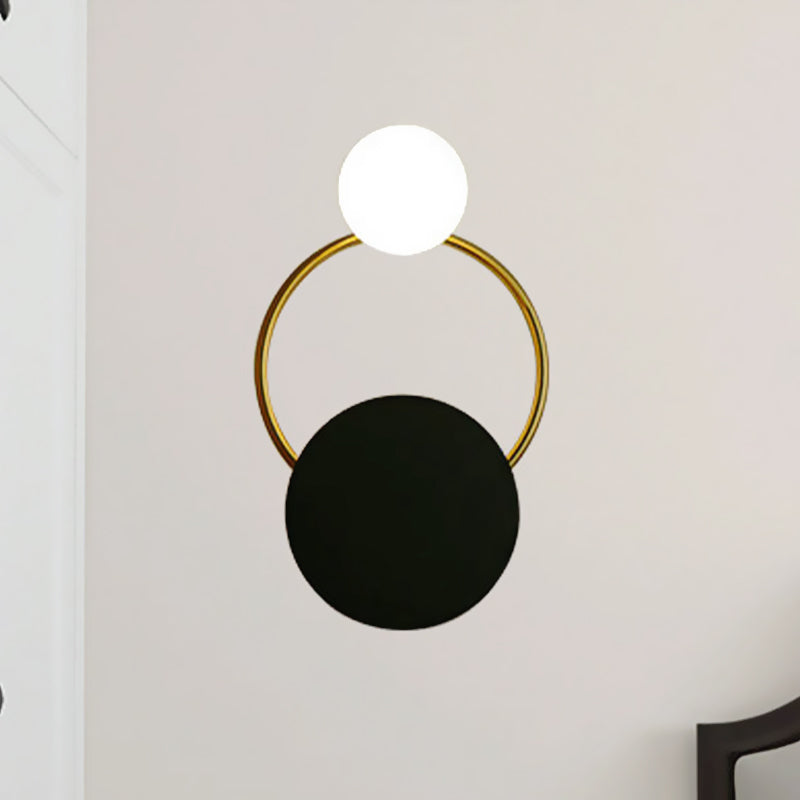 Black and Gold Round Wall Lighting Modern 1-Light Metallic Wall Mount Sconce for Bedside