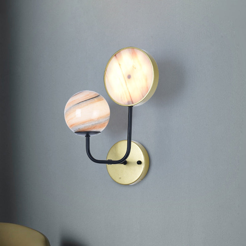 Minimaliste Boule et tambour Glue Light Planet Verre 2 LICTES MOUR MUR MELLEMENT LAMPE EN GOL AVEC ARMLE PLUDE