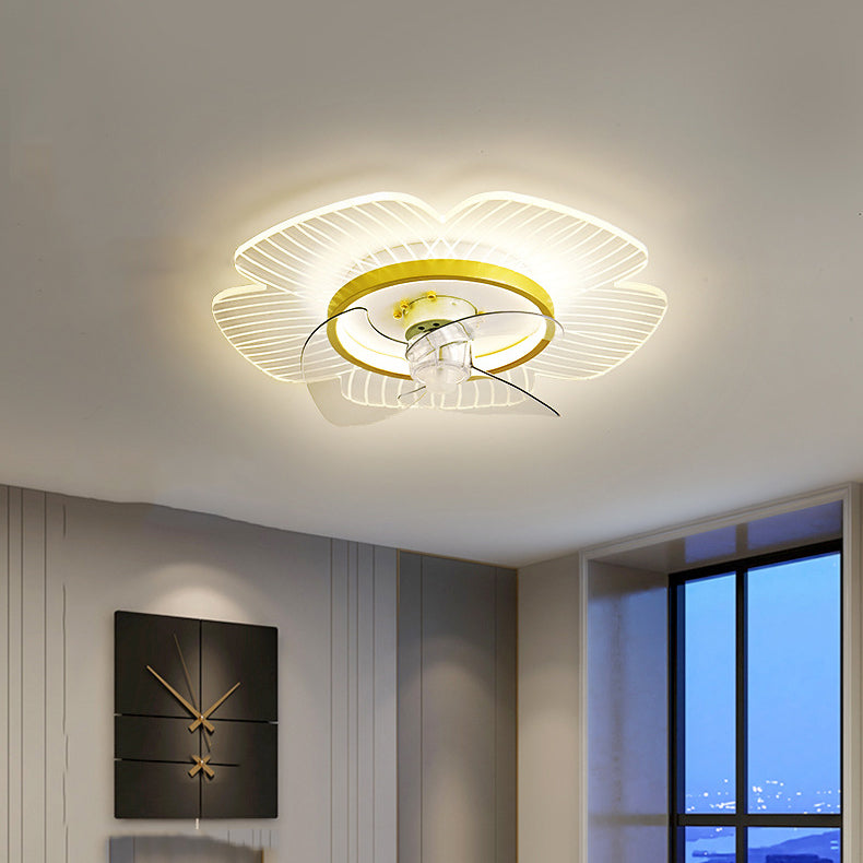 Modern Style LED Fan Light Metal Geometric Flush Mount Light in Gold for Living Room