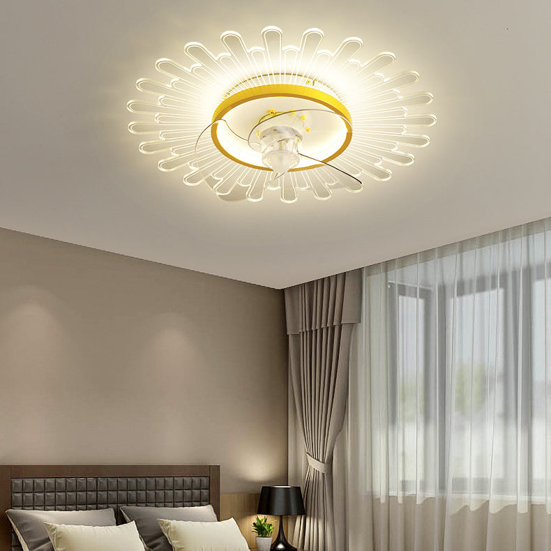 Modern Style LED Fan Light Metal Geometric Flush Mount Light in Gold for Living Room