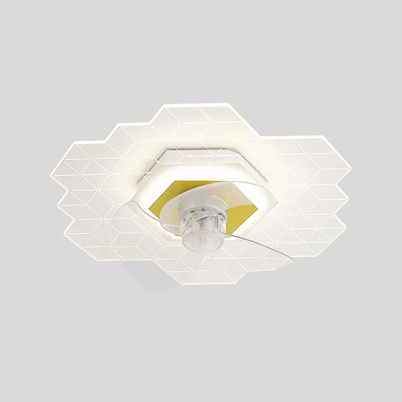 Modern Style LED Fan Light Metal Geometric Flush Mount Light in Gold for Living Room