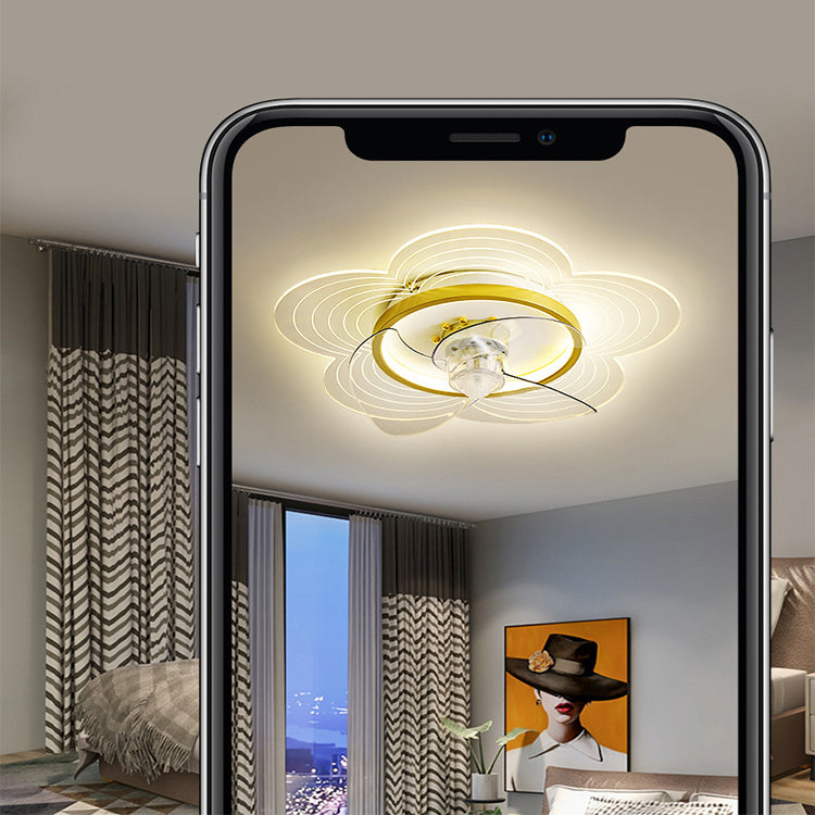 Modern Style LED Fan Light Metal Geometric Flush Mount Light in Gold for Living Room