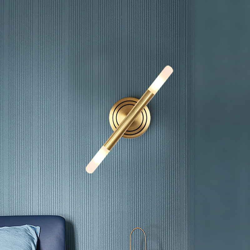 Slim Tube Wall-Mount Light Fixture Modern Nordic Style Metal 2 Heads Brass Sconce Lamp for Bedside