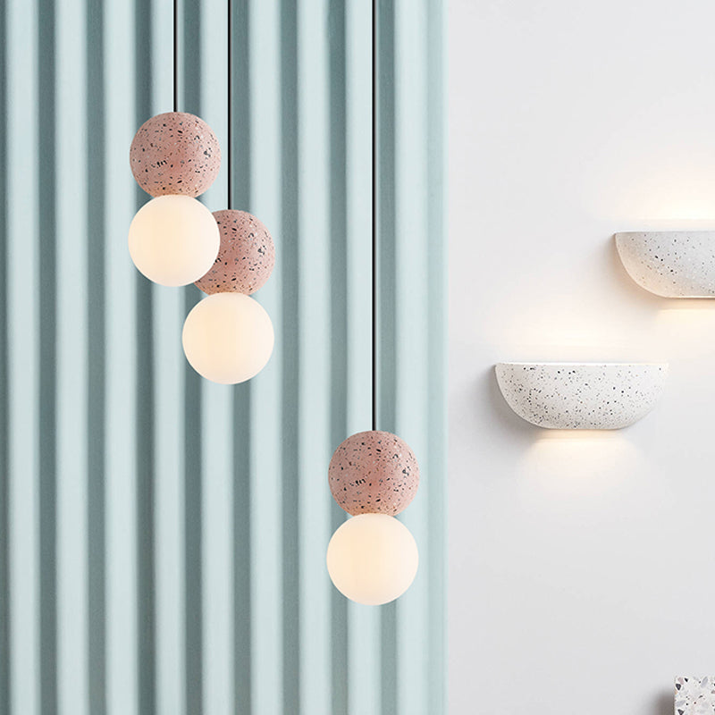 Double Ball Pendant Light Modern Glass and Terrazzo 1 Light Pink/Grey Hanging Ceiling Light