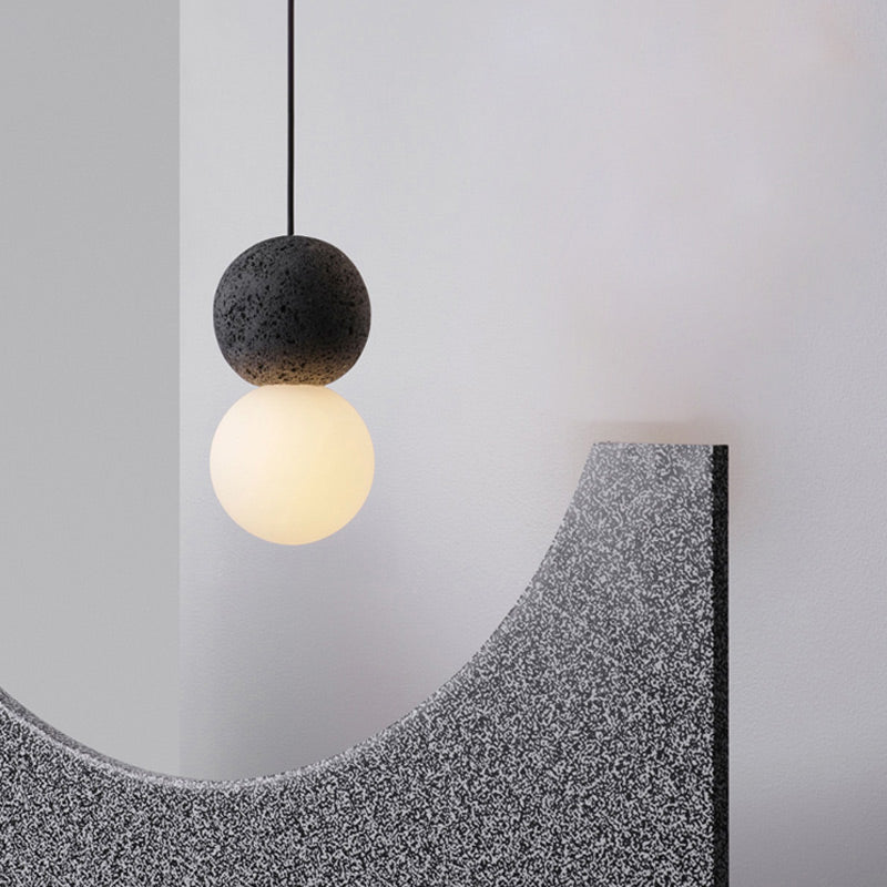 Double Ball Pendant Light Modern Glass and Terrazzo 1 Light Pink/Grey Hanging Ceiling Light