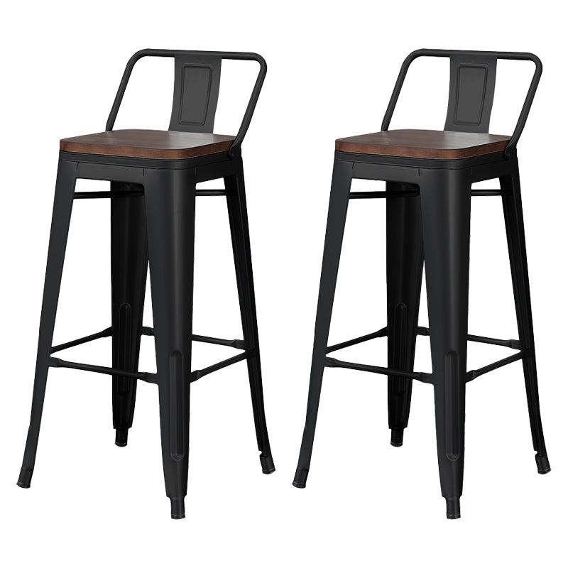 Industrial Wood Top Barstool Iron 4 Legs Bar Stool for Indoor