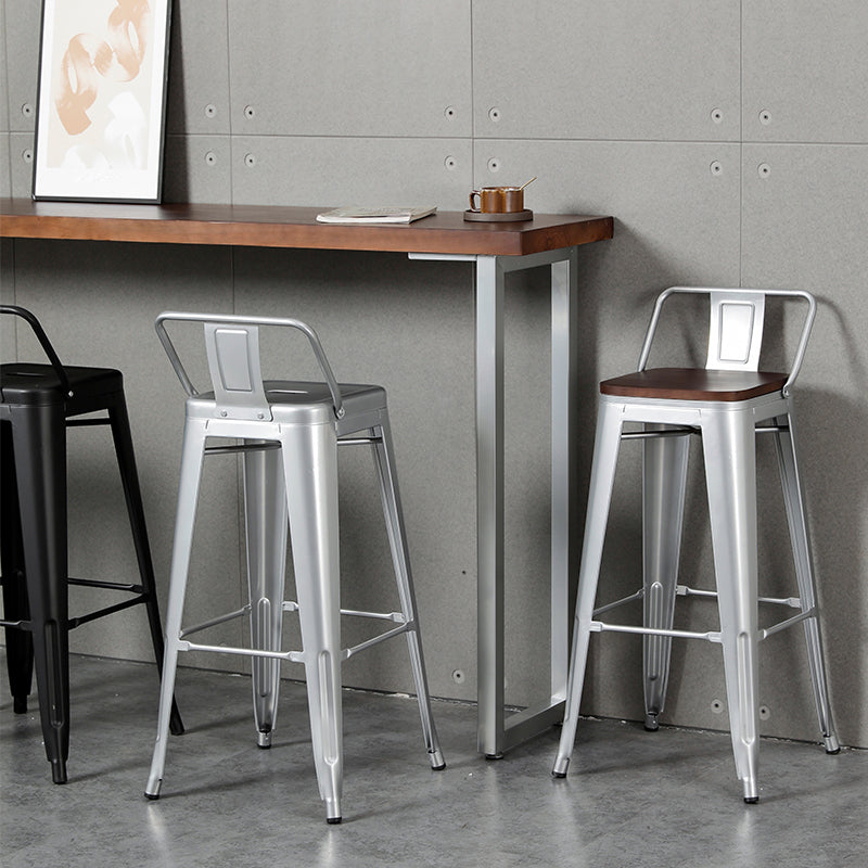 Industrial Wood Top Barstool Iron 4 Legs Bar Stool for Indoor