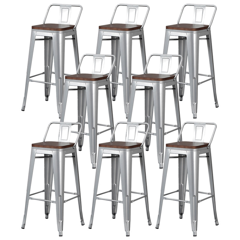 Industrial Wood Top Barstool Iron 4 Legs Bar Stool for Indoor