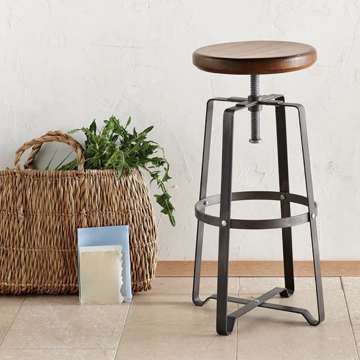 Restaurant Industrial Wood Barstool Wood Iron Base Bar Stool with Pedal