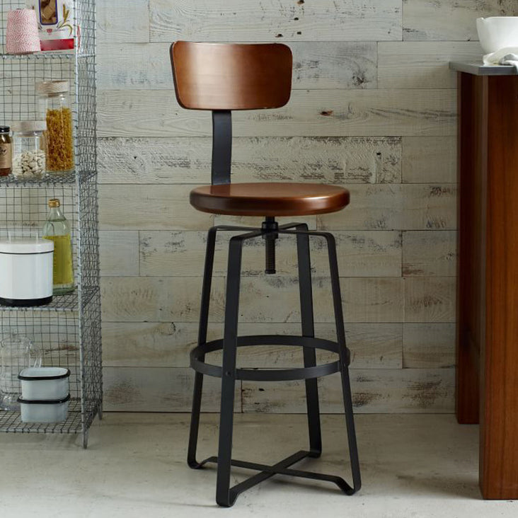 Restaurant Industrial Wood Barstool Wood Iron Base Bar Stool with Pedal