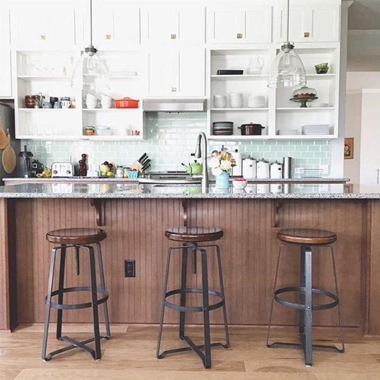 Restaurant Industrial Wood Barstool Wood Iron Base Bar Stool with Pedal