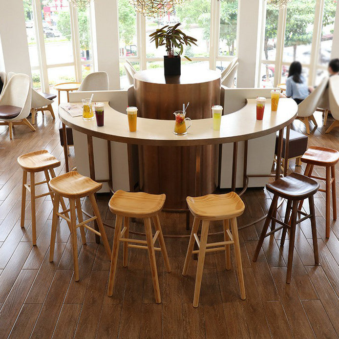 Restaurant Simple Wood Barstool Wood 4 Legs Bar Stool with Pedal