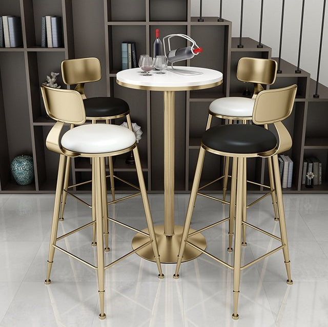 Nordic Style Leather Upholstered Barstool Gold Base Bar Stool for Living Room