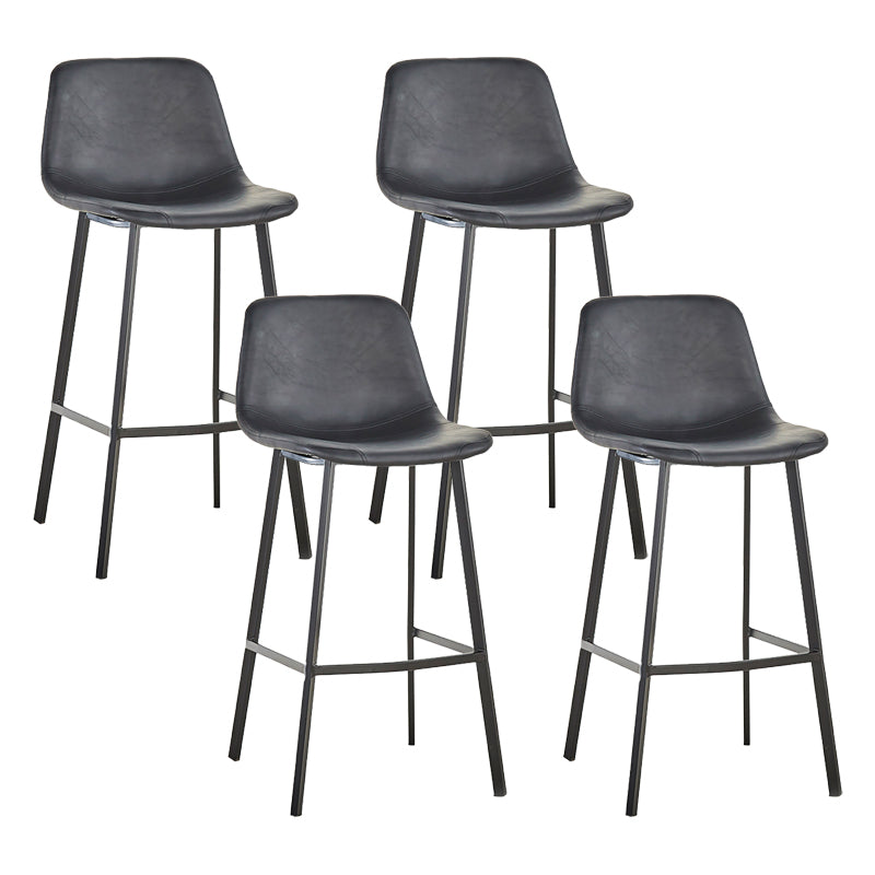 Nordic Black Iron Barstool Low Back Indoor Tall Stool with Distressed Leather Seat