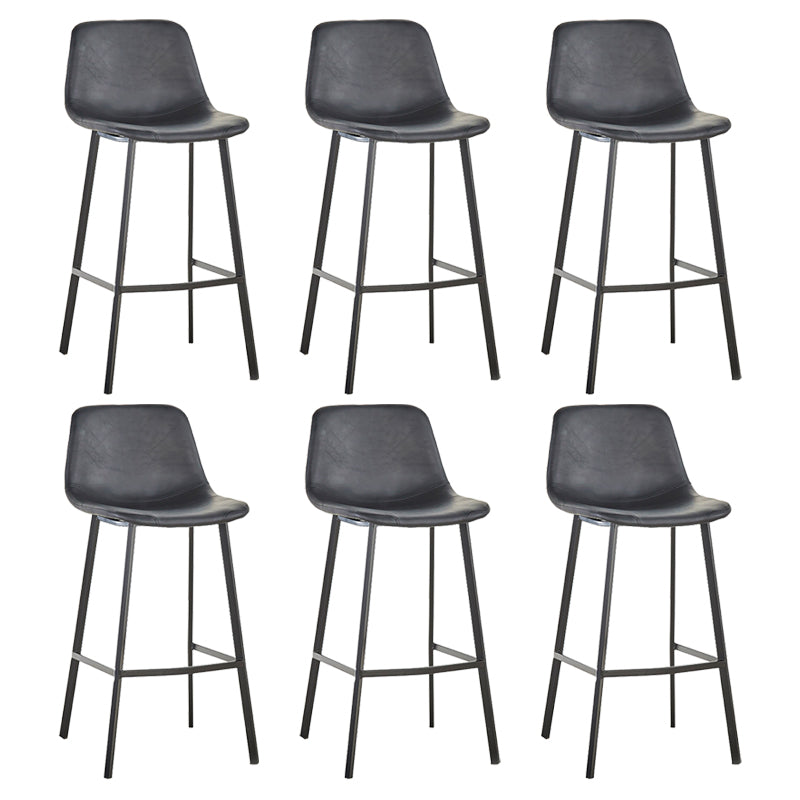Nordic Black Iron Barstool Low Back Indoor Tall Stool with Distressed Leather Seat