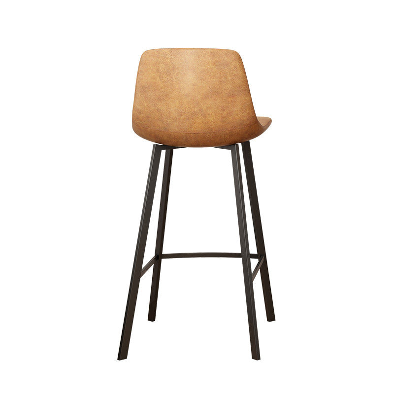 Nordic Black Iron Barstool Low Back Indoor Tall Stool with Distressed Leather Seat