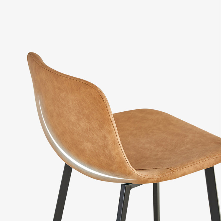 Nordic Black Iron Barstool Low Back Indoor Tall Stool with Distressed Leather Seat