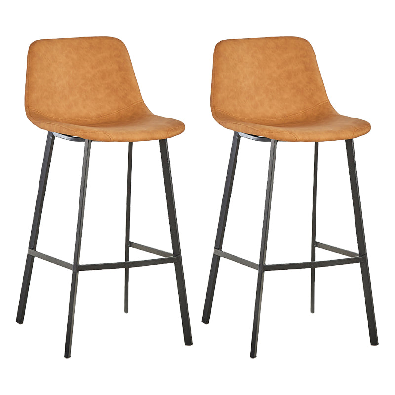 Nordic Black Iron Barstool Low Back Indoor Tall Stool with Distressed Leather Seat