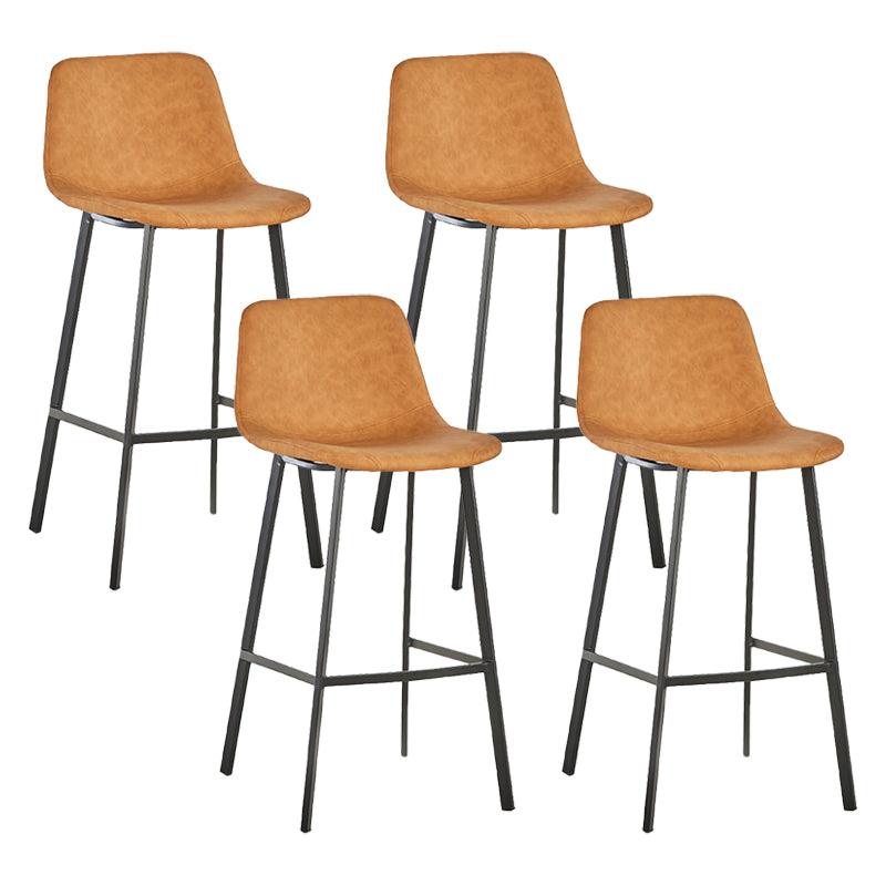 Nordic Black Iron Barstool Low Back Indoor Tall Stool with Distressed Leather Seat