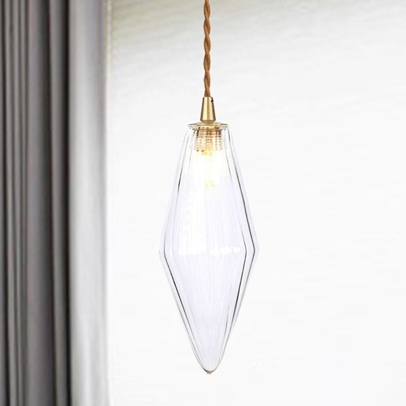 Diamond Pendant Light Fixture Contemporary Amber/Clear Glass 1 Light 3"/4" Wide Dining Room Hanging Lamp Kit