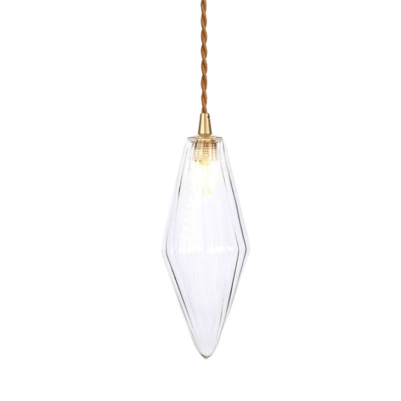 Diamond Pendant Light Fixture Contemporary Amber/Clear Glass 1 Light 3"/4" Wide Dining Room Hanging Lamp Kit