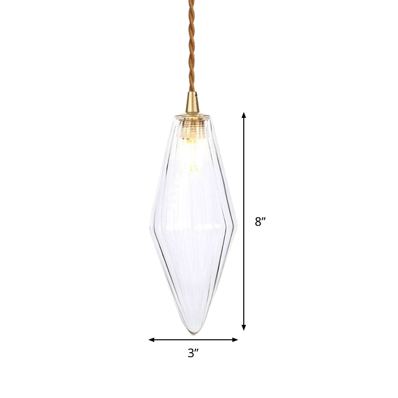 Diamond Pendant Light Fixture Contemporary Amber/Clear Glass 1 Light 3"/4" Wide Dining Room Hanging Lamp Kit