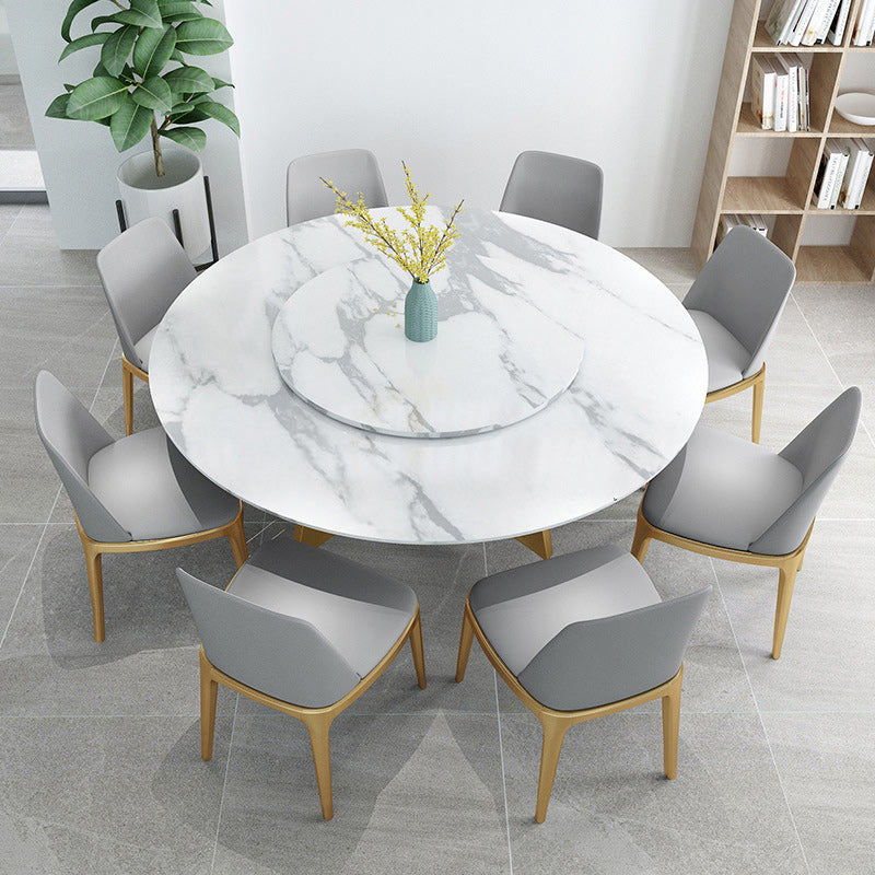 Glam Style Stone Round Dining Table with Gold Base for Living Room