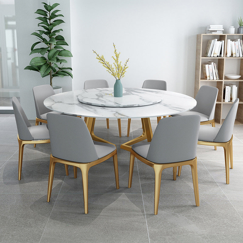 Glam Style Stone Round Dining Table with Gold Base for Living Room